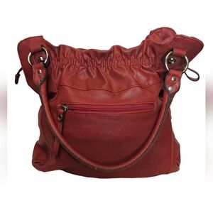 [ELLE]  Burgundy Soft Vegan Leather Shoulder Double Strap Purse/ Hobo Bag